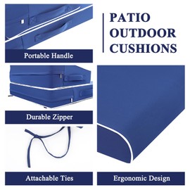 Vaukki Patio Seat Cushion Set, Waterproof Outdoor Furniture Cushion, Deep Seat Bottom and Back Cushion with Handle and Tie Outdoor Chair Pad for Sofa and Couch (Navy,24''x24''x4''+24''x14''x7'')