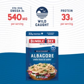Bumble Bee Chunk White Albacore Tuna in Water, 5 oz Pouches (Pack of 12) - Ready to Eat Wild Caught Tuna Packet - 33g Protein per Pouch, High in Omega-3s - Non-GMO, Gluten Free, Kosher