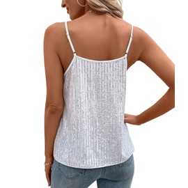 Sequin Tops for Women Plus Size Metallic Tops Camisole Mardi gras Outfit Silver Tank Shirt White XXL