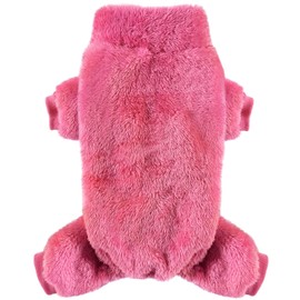 Idepet Velvet Dog Pajamas, Turtleneck Dog Sweater Fuzzy Plush Onesie Soft Cat Apparel Pet Clothes Winter Outfit Doggy Pjs Puppy Jumpsuit for Small Dogs Cats (Rosered,S)