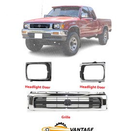 Vantage Auto Parts - Front Grille + Headlight Doors Compatible with Toyota Pickup 1992-1995 | Direct Replacement | ‎Chrome Shell with Painted Black Insert | ‎5311135151 | ‎To2512116