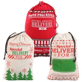 3 Packs Christmas Gift Bags, Santa Burlap Sack with Drawstring 26" x 19" for Large Xmas Package Storage,Christmas Large Gift Bags