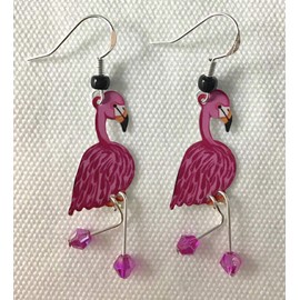 Dancing Flamingo Earrings, Sterling Silver Ear Wires, From Original Art, Popular, Lover, Beach Earrings, Artist Designed Hypoallergenic Handcrafted, Unique Metal Design, Handmade in America