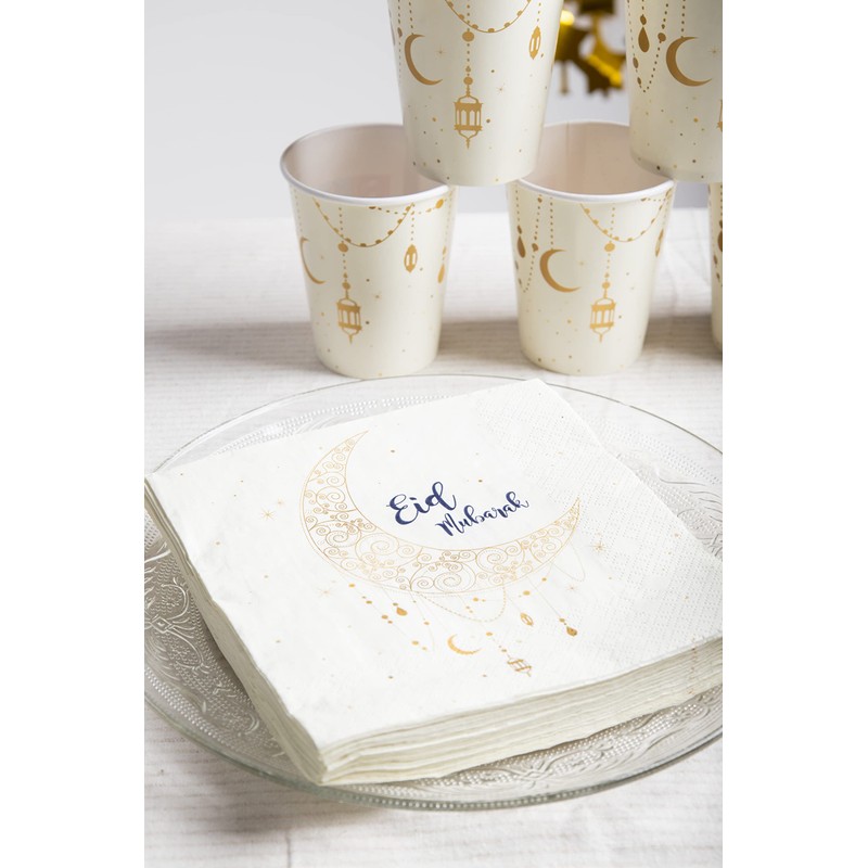 Folat Eid Mubarak Ramadan Decoration - Napkins Gold White 33