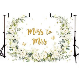 MEHOFOND 7x5ft Miss To Mrs Backdrop White Rose Floral Gold Glitter Dots Bridal Shower Party Decorations Backdground For Photograophy Wedding Bride To Be Engagement Photo Booth Prop