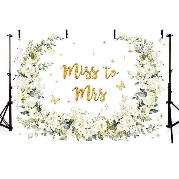 MEHOFOND 7x5ft Miss To Mrs Backdrop White Rose Floral Gold