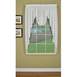 Today's Curtain CA2003K Orleans 63" Swagger Pair Tambour Scallop Edge Curtain, White, 80" W x 63" L