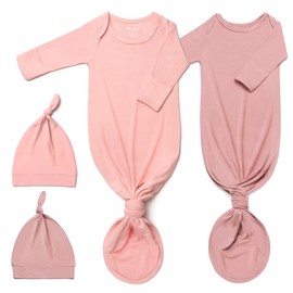 2Pk Baby Girl Sleepers 0~3 Months, Super Soft Silky Baby Pajamas Newborn Pink Coming Home Outfit Girl with Hat, Infant Newborn Onesies with Mittens For Baby Sleeping Photoshoot