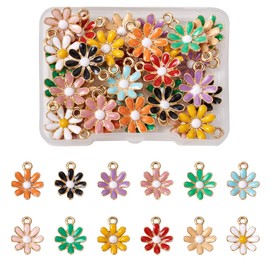Craftdady 48pcs Enamel Flower Charms Light Gold Plated Alloy Floral Pendants Daisy 12 Colors for Necklaces Bracelets Earrings Jewelry Crafts Making