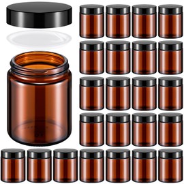 Domensi 24 Pcs 6oz Glass Jars with Lids Leakproof Round Airtight Empty Cosmetic Jars with Inner Liners Lid for Storing Lotions Spices Ointments Candle Making Food Storage (Amber)