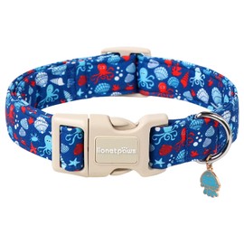 Lionet Paws Summer Blue Dog Collar- Cute Sea Shell Dog Collars with Plastic Buckle and Octopus Pendant,Light Adjustable Dog Collars for Small Dogs
