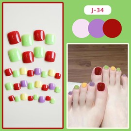 Vezocim Colorful False Toenails Sets, Press on Toenails Coffin with Rainbow Designs, Full Cover Artificial Acrylic Fake Nails for Toe, Glue on Toenails with Charm, Stick on Toe Nails for Women