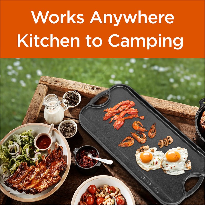 Commercial CHEF Cast Iron Griddle, Reversible Grill Griddle with Dual