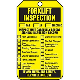 Accuform TRS305CTM PF-Cardstock Forklift Status Tag, Legend "Forklift Inspection", 5.75" Length x 3.25" Width x 0.010" Thickness, Black on Yellow (Pack of 5)