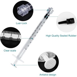 30 Pack 1ml Luer Lock Syringes with Cap Individually Sealed Pack Syringes for Science Labs Liquid Refilling Craft Pet