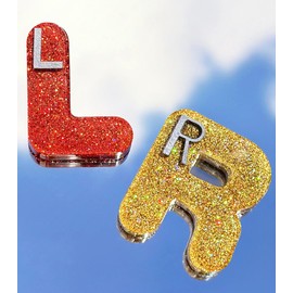 Plifal Xray Markers with Lead Initials - Glitter Radiology X-ray Markers in Red & Yellow "L&R" Letter Shape Include Reusable Adhesive Tapes to Nurse Radiologist Badge Buddy, Easy to Identify