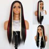 SALLYWELL Red Skunk Stripe Lace Front Synthetic Wig Long Straight