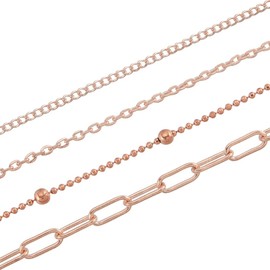 SUNNYCLUE 65.6 Feet/20m 4 Styles Iron Jewelry Chains Rose Gold Necklace Chain Bulk Metal Long Pull Unfinished Soldered Link Cable Extension Connectors Chain for Jewelry Making Necklace Bracelets DIY