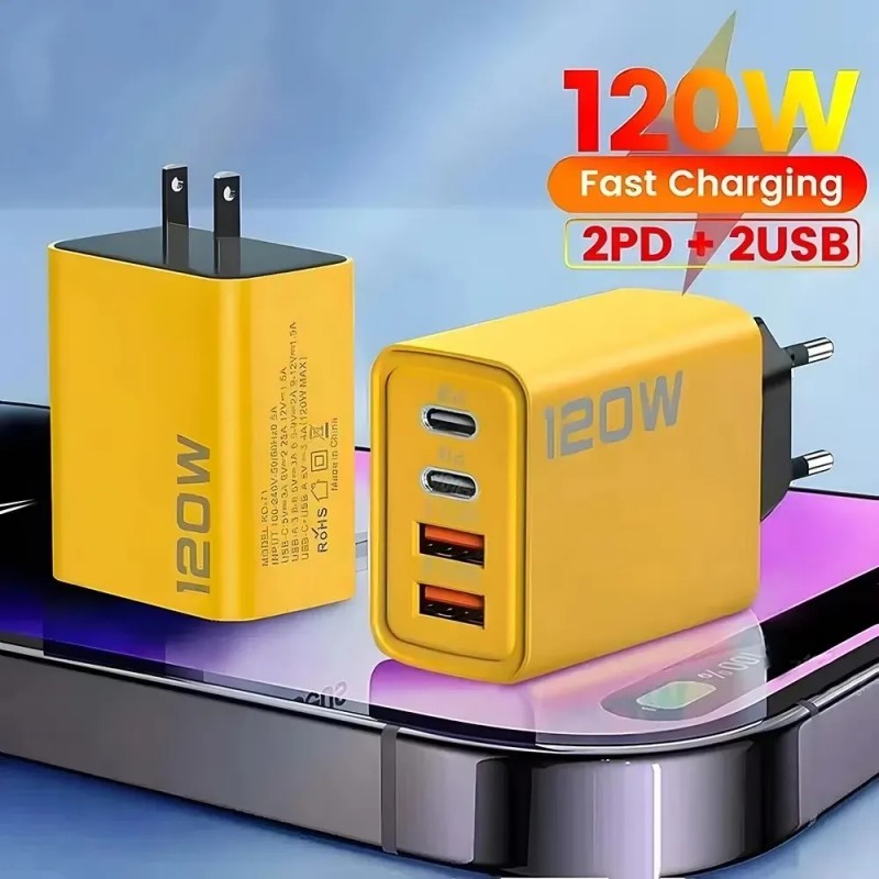 Cargador Rápido 120w Usb-c Pd, Cargador De Pared Dorado