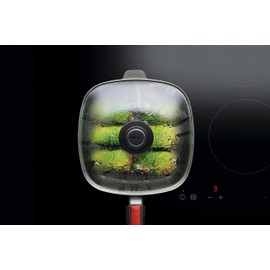 Woll Sicherheitsglasdeckel, viereckig, 20 x 20 cm, Deckelknopf mit permanenter Entlüftung, Edelstahleinfassung, transparent, backofenfest bis 250°