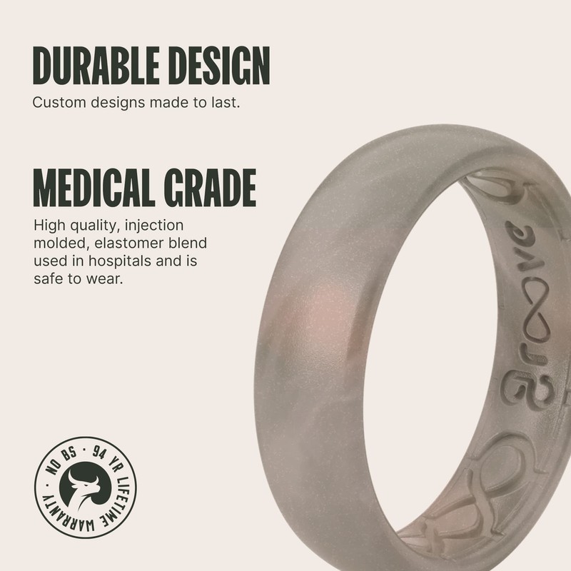 Groove Life Metallic Thin Pewter Ring - Breathable Silicone Wedding