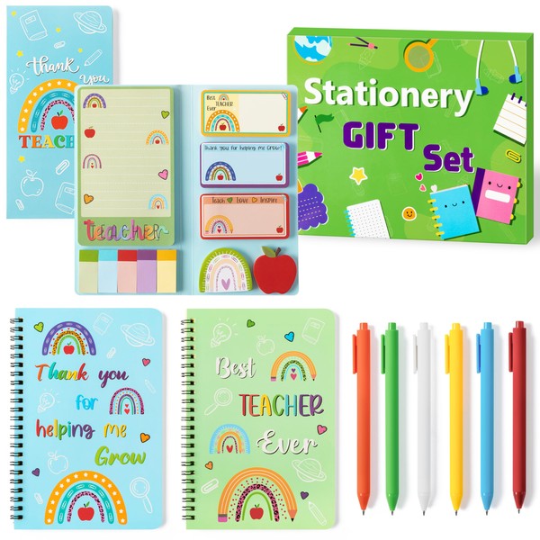 GROBRO7 9Pcs Colorful Notebooks Sticky Notes Set with Gel Pens,