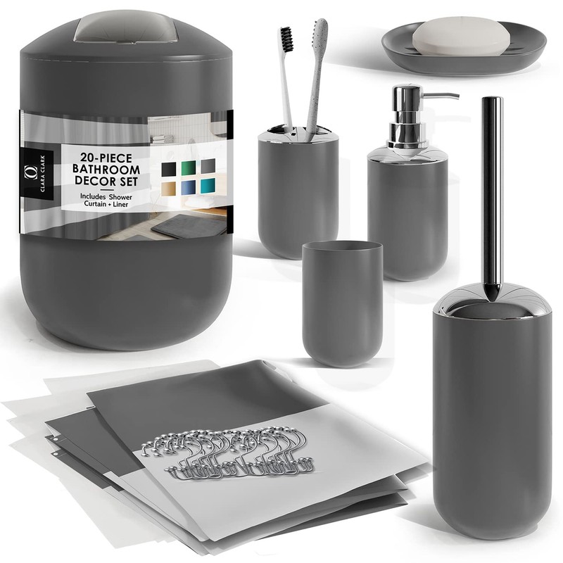 Clara Clark Bathroom Set - Gray Bathroom Accessories Set, 20PC