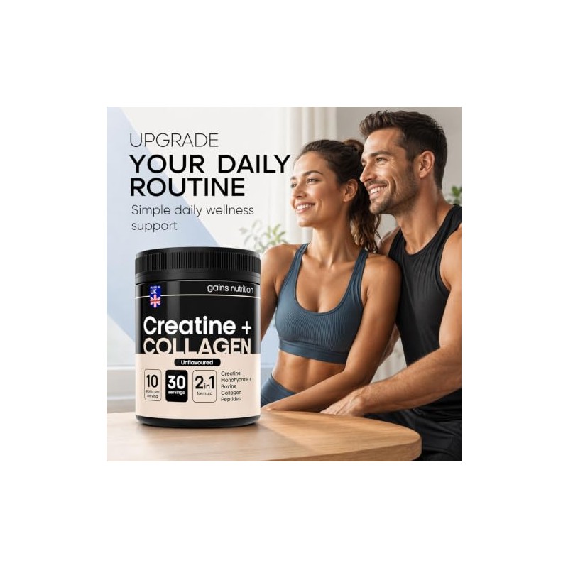 GN Creatine Monohydrate and Hydrolysed Bovine Collagen Peptides Powder, Unflavoured,