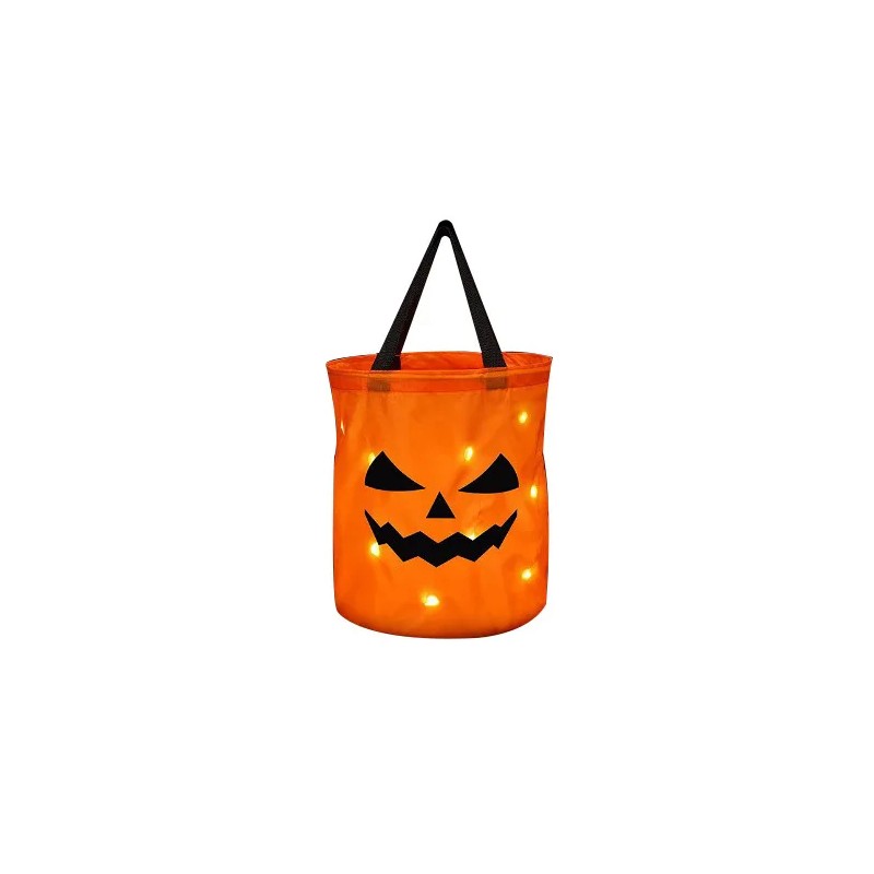 LED Halloween Trick-or-Treat Bucket for Candy – Collapsible Polyester Light-Up