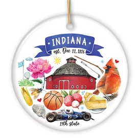 Collectible Ceramic USA Souvenir Keepsakes - Artistic Indiana State Themes and Landmarks Christmas Ornament