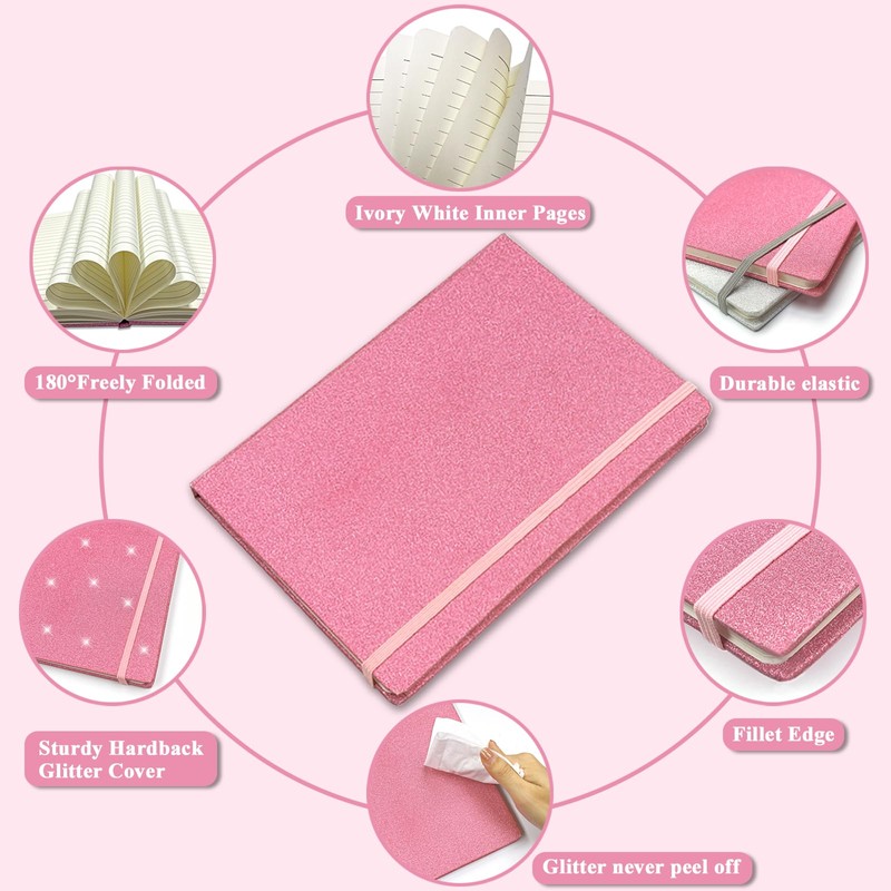 Pink Glitter Notebook A5 Lined, 21 x 14.5 cm, 80
