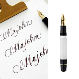 erofa Majohn P139 - Penna stilografica a stantuffo, pennino flessibile, con scatola, in acrilico bianco, set di penne flessibili