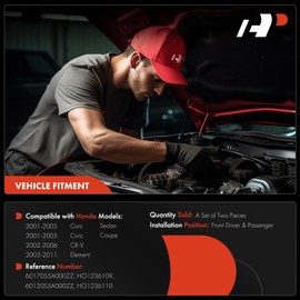 A-Premium Front Driver and Passenger Hood Hinges Compatible with Honda CR-V CRV 2002-2006, Civic 2001-2005 Sedan/Coupe, Element 2003-2011, 2-PC Set, Replace# 60170S5A000ZZ, 60120S5A000ZZ