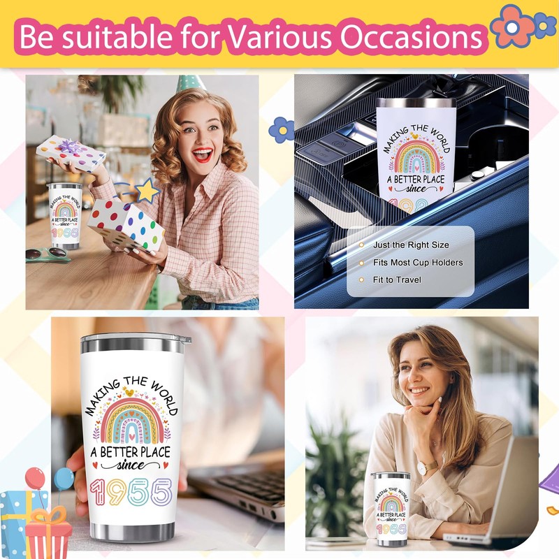 4MELLY 70th Birthday Gifts for Women - 1955 Tumbler for