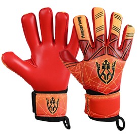 Keeperking Unisex Goalkeeper Football Gloves for Adults, Children, Teenagers with and without Finger Protection, Removable Fingersave, 4 mm (9, Red)