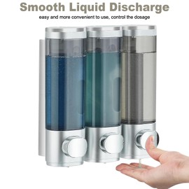 300mL*3 Soap Dispenser,Shampoo Dispenser Wall Mounted for Bathroom,White Mixed Silver 3 Chamber Simple Human Plastic Body Wash Shower Gel Shampoo Conditioner Soap Dispenser Holder No Drill Set