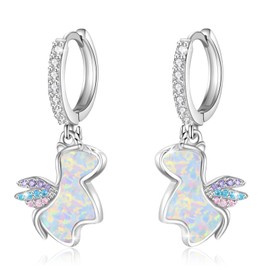 YEESIA Unicorn Earrings S925 Sterling Silver Opal Earrings Hoop Cute Opal Unicorn Jewelry Gifts for Girls Women, Sterling Silver, Opal