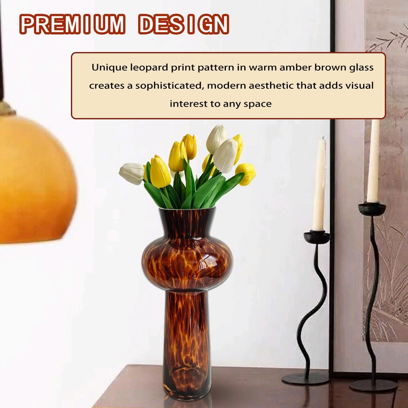 11" High Luxe Leopard Glass Vase — Unique Modern Amber