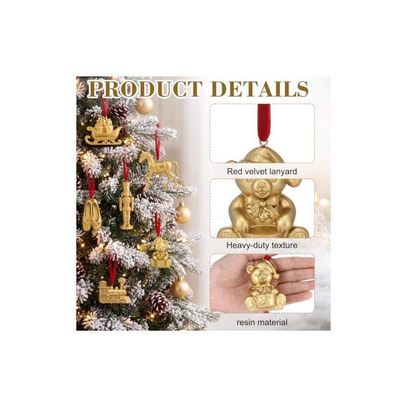 Novabright 6 adornos de Navidad dorados clásico para árbol, decoración