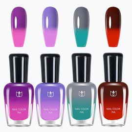 Rowcay 4 Pcs Color Changing Nail Polish Set, Classic Colors Quick Dry Nail Polish Kit 0.24 oz Finger NailPolish Pack Glossy Toenail Polish, Nail Polish for Women and Girls