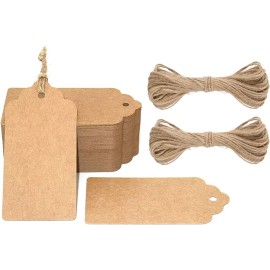 G2PLUS Kraft Paper Gift Tags with String,100PCS Blank Gift (2'' x 4'')