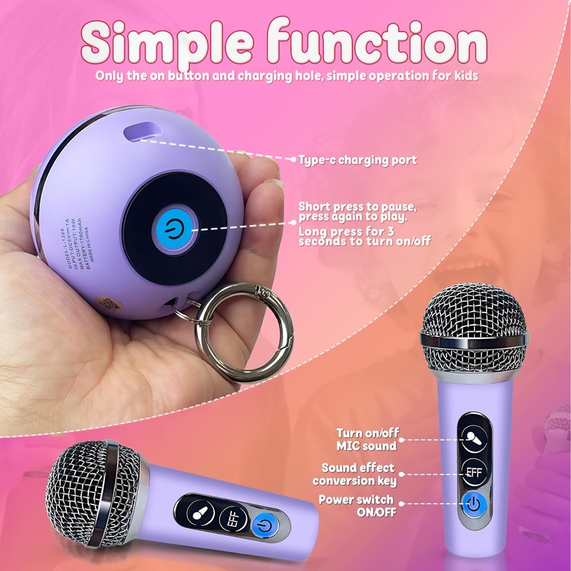 Mini Karaoke Machine for Kids/Adults:Portable Bluetooth Speaker with 2 Wireless