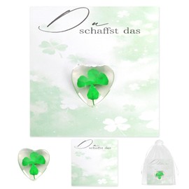 Du Schaffst Das Geschenk Kleeblatt Glücksbringer mit Karte& Organza-Beutel, Vierblättriger Klee für Frauen Männer Paare Freunde Schutzengel Geschenk Besondere Anlässe wie Prüfung, Reise
