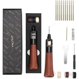 WUTA Sewing awl, professional hand sewing device, leather sewing set with 10 pieces, small chrome-plated needles, leather craft tool (0.55 mm