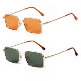 KFPH Rectangle Sunglasses for Men Women Retro Classic Metal Frame UV400 Protection Vintage Sun Glasses