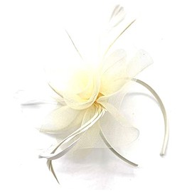 Ladies Feather Aliceband/Headband Fascinator for Weddings, Races, Royal Ascot Hair Piece (Cream)