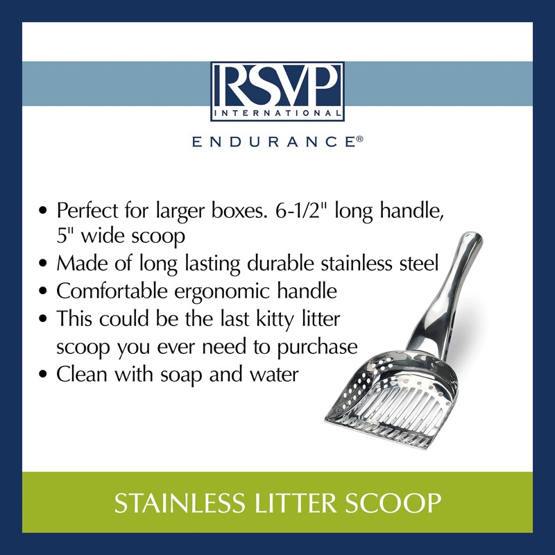 RSVP International Endurance Collection Stainless Steel Kitty Litter Scoop, 4.75x2.5x11.25"