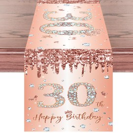 Table Runner 30th Birthday Woman Rose Gold Happy 30th Birthday Table Runner for 30th Birthday Women Your Birthday Anniversary Celebration Party Dinner Table Linen Tablecloth Decoration for Home, 180 x