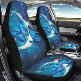 Qiyupavto Butterfly Printed Car Seat Covers Set of 2,Stretch Non-Slip Car Front Seat Covers Automotive Seat Covers Accessories for Car SUV Sedan Truck Vans Seat