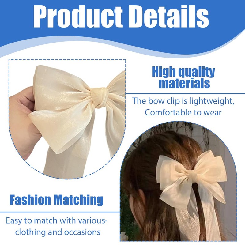 XPEX 2 Pcs Bowknot Hair Clips Big Bow Hair Clips